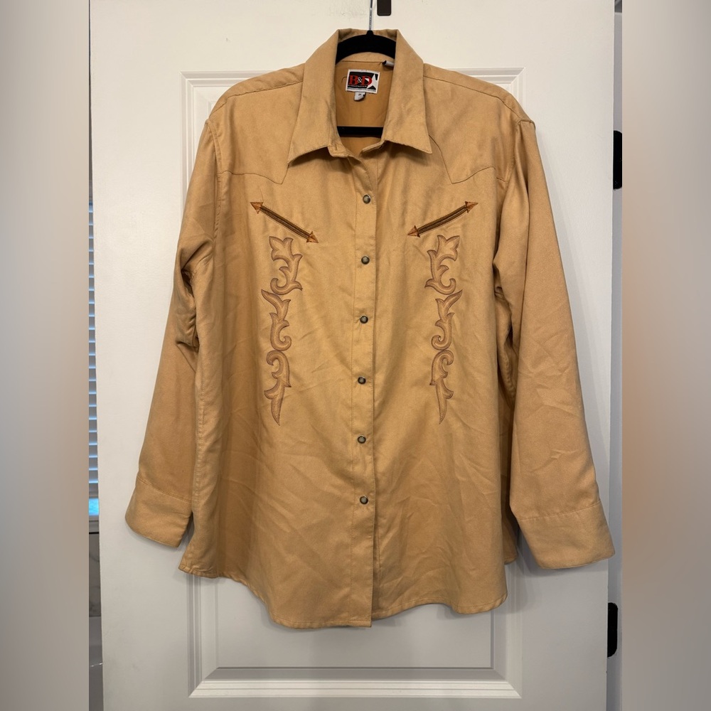 Brooks & Dunn by Panhandle Slim Embroidered Tan Pearl Snap Shirt Size 2x